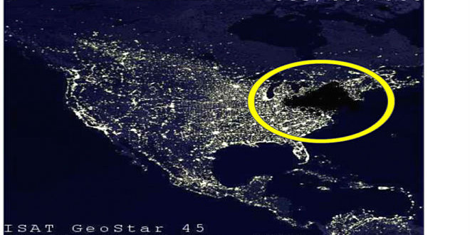 Região do Canadá e dos EUA atingida pelo terrível blackout de 1965