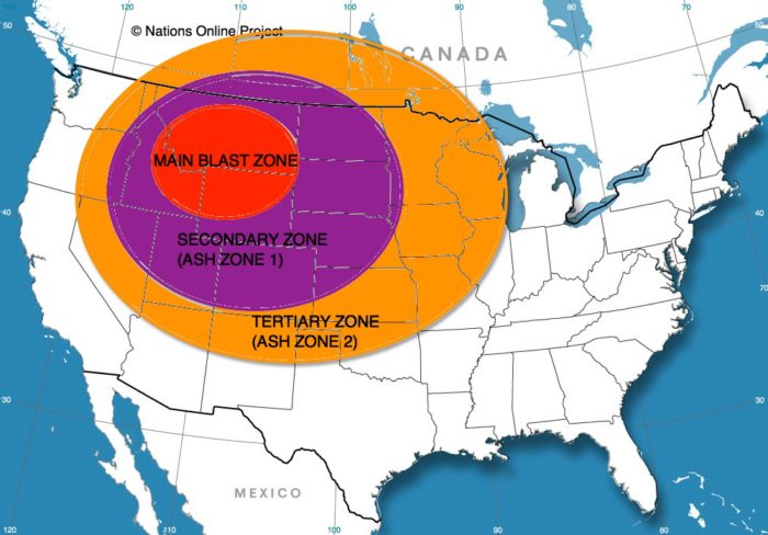 O supervulcão de Yellowstone destruirá a maior parte dos EUA, Canadá e México em pouco tempo, abalará as estruturas de todo o continente americano, afundando a América Central e a Amazônia em seguida. O megatsunami que essa catástrofe criará afundará boa parte da África, Austrália e inúmeras porções de terra ao redor do planeta.